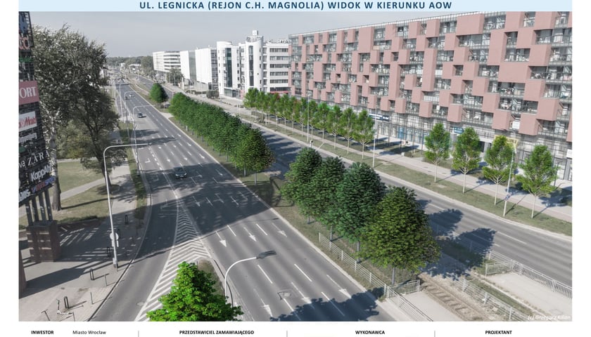 Taka pięknie wyglądać będzie ulica Legnicka w pobliżu Magnolii, gdy drzewa urosną.