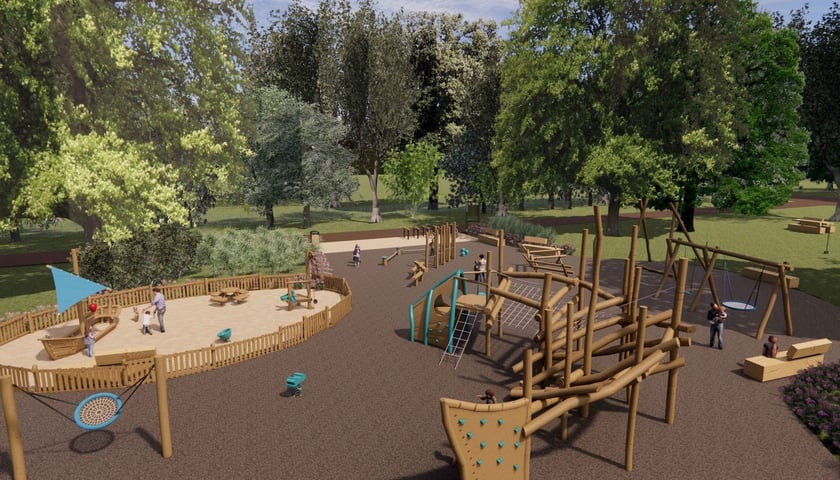 Wizualizacja odnowionego placu zabaw w parku Biskupińskim