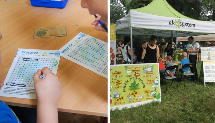 Z lewej dzieci podczas bezpłatnych zajęć eko-edukacja w Ekosystemie, z prawej uczestnicy pikniku organizowanego przez Ekosystem