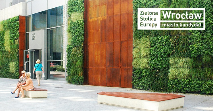 Zielona elewacja budynku Urzędu Miejskiego przy ul. Świdnickiej
