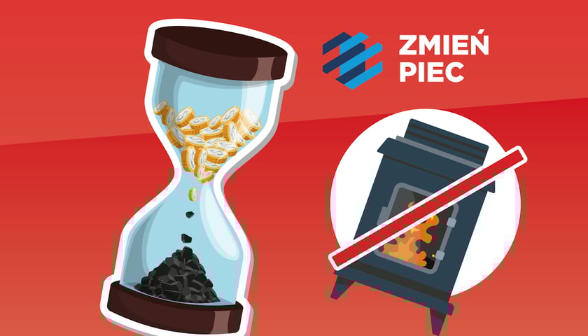 Grafika z klepsydrą i przekreślonym piecem