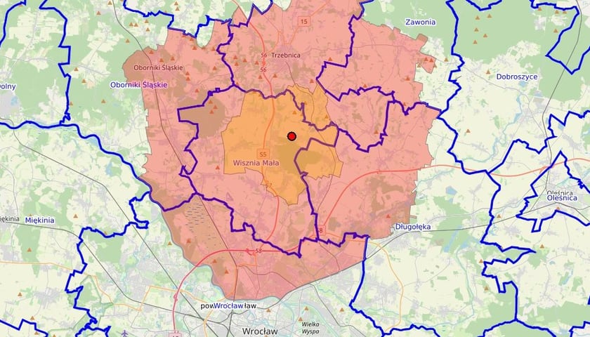 Mapa obszaru zapowietrzonego i obszaru zagrożonego zjadliwą ptasią grypą.
