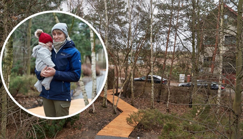 Muchoborski Zakątek Przygody - nowy plac zabaw powstaje we Wrocławiu, w kółeczku Magdalena Szkudlarska, pomysłodawczyni i liderka projektu WBO, z 6-miesięcznym synkiem Stasiem