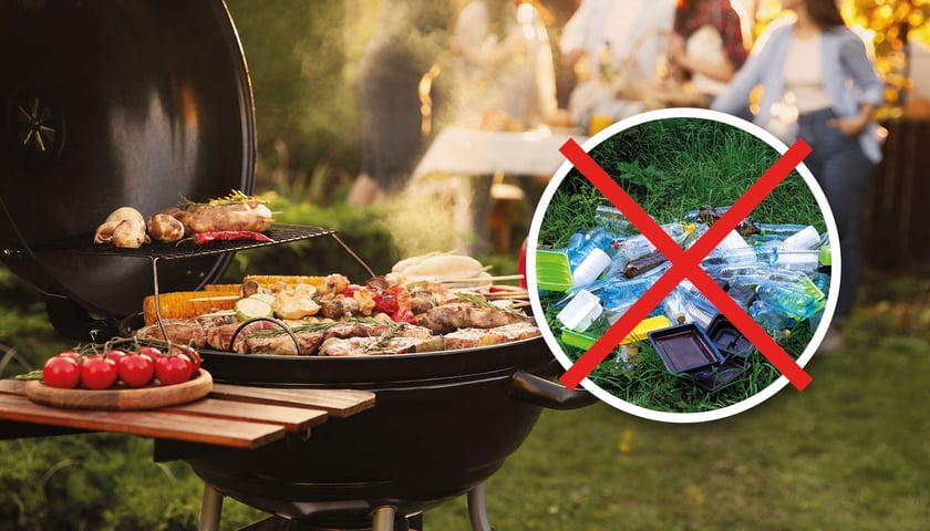 Grill, w kółeczku przekreślone śmieci / zdjęcie ilustracyjne