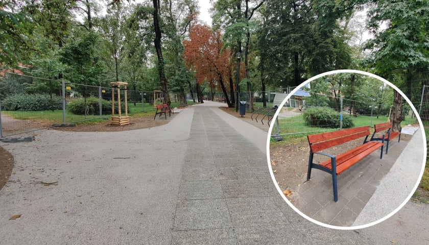 Skwer im. Aleksandry Natalli-Świat na wrocławskim Szczepinie po modernizacji - w kółeczku nowe ławeczki