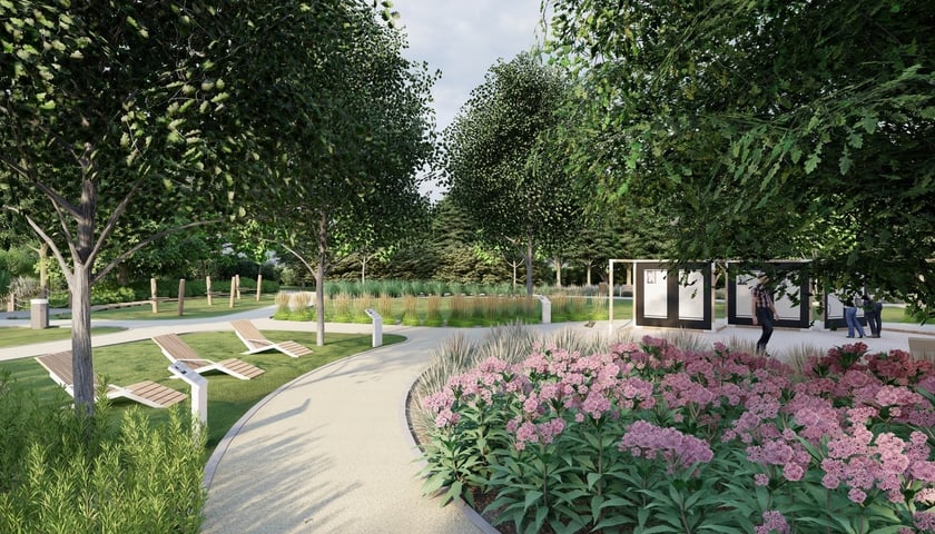 <p>Wizualizacja - planowany park Literacki na Złotnikach (osiedle Leśnica)</p>
