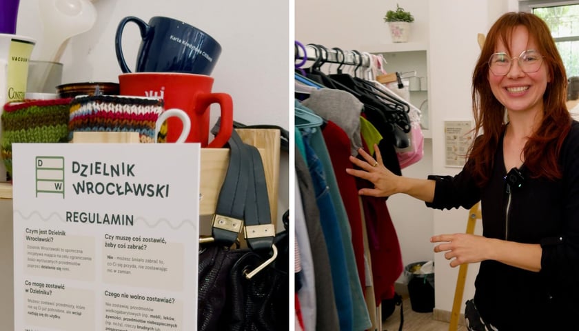 Po lewej: regał Wrocławskiego Dzielnika, po prawej: Agnieszka Maniewska