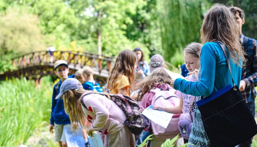 Uczniowie w Ogrodzie Botanicznym podczas I edycji Wrocławskiej Akademii Małego Ekologa