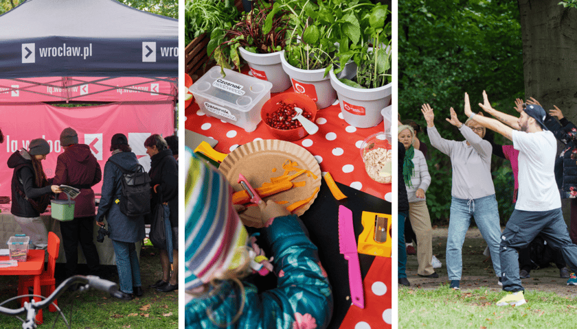 Kolaż 3 zdjęć, przedstawiających Międzypokoleniowy piknik ekologiczny „Wrocław nie marnuje”