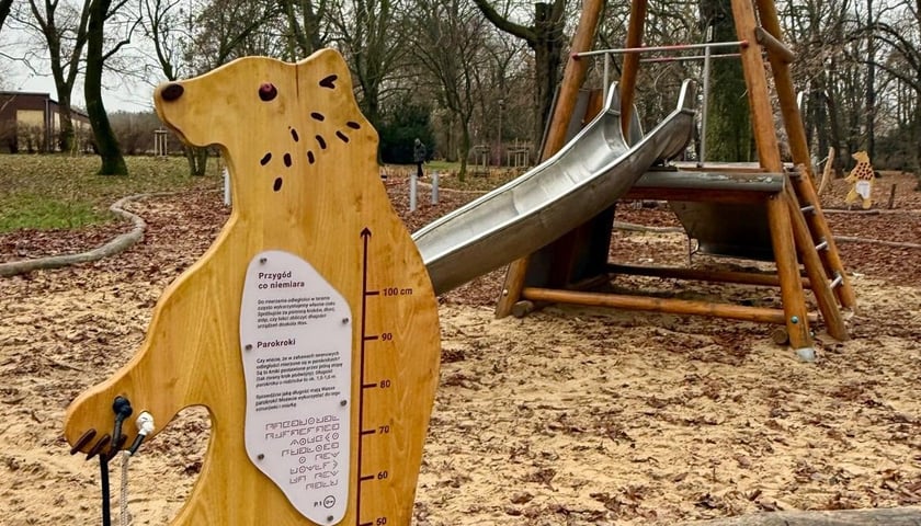 Park Przygody w Parku Andersa. Zakończył się II etap prac. Na zdjęciu jeden z tutejszych miśków 