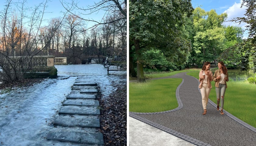 Ścieżki prowadzące do tarasu Ludwiga Landsberga - przed i po (wizualizacja)