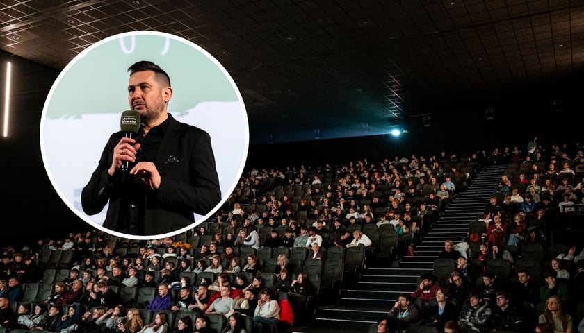 W tle: wrocławska młodzież, w kółku: Grzegorz Dukielski, prezes Fundacji Green Festival