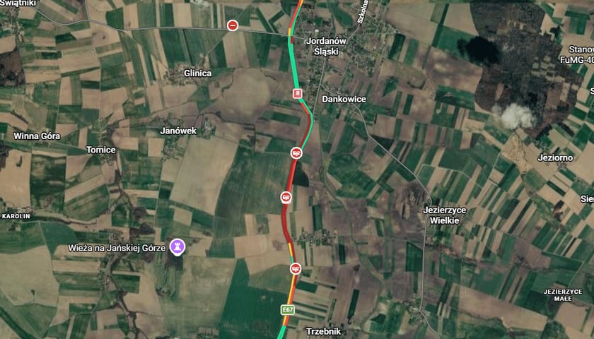miejsce wypadku na DK 8 na mapach Google