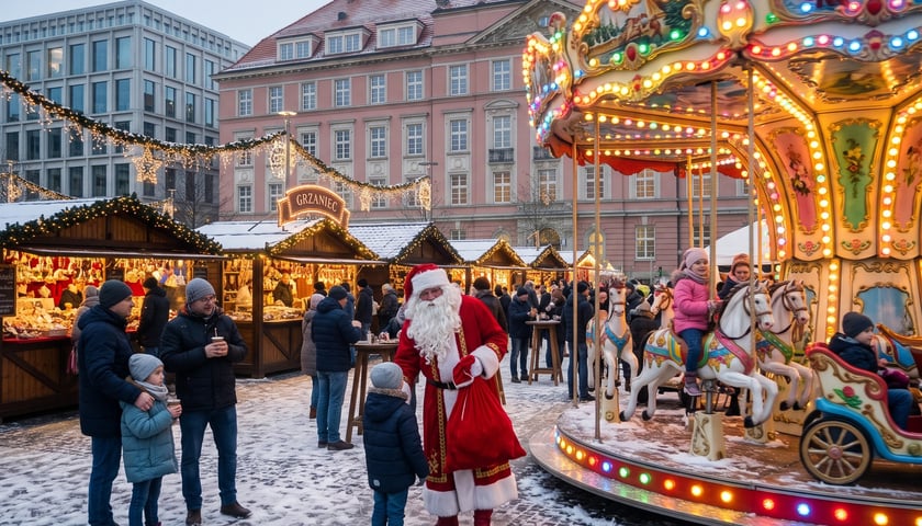 Jarmark świąteczny na Placu Nowy Targ we Wrocławiu, zdjęcie wygenerowane przez AI