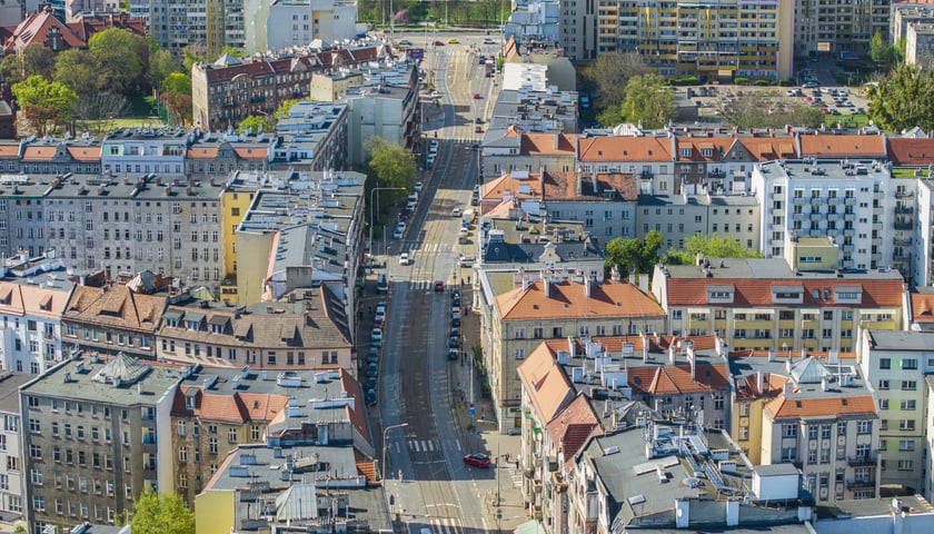 Ulica Nowowiejska z lotu ptaka