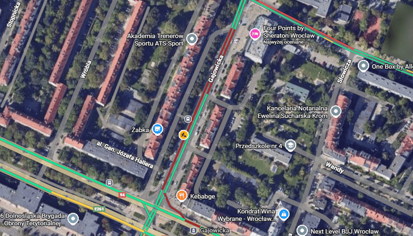 Utrudnienia w ruchu przy Gajowickiej, 30.12.2025, stan na godz. 21.55