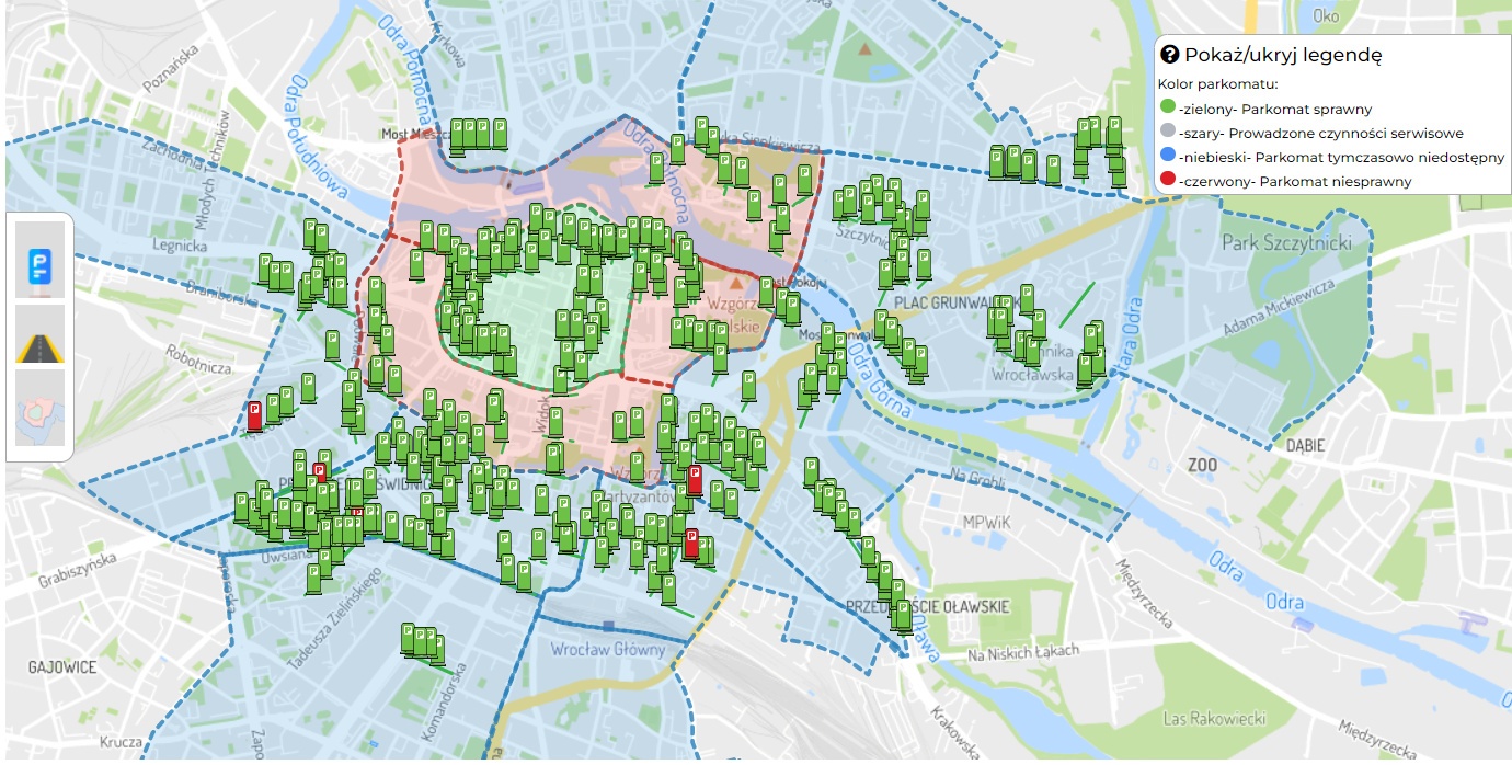 mapa parkomatów we Wrocławiu