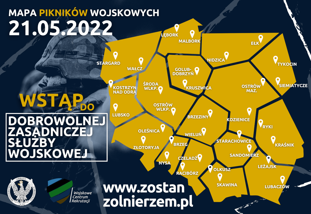 Mapa pikników wojskowych zaplanowanych na sobotę 21 maja 2022