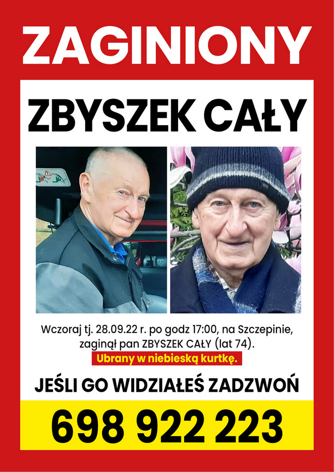 Zaginął Zbigniew Cały. Widziałeś go?