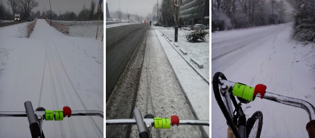 rowerem w śniegu