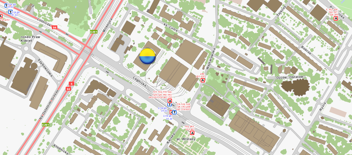 Склад за адресою Legnicka 65 на карті Вроцлава