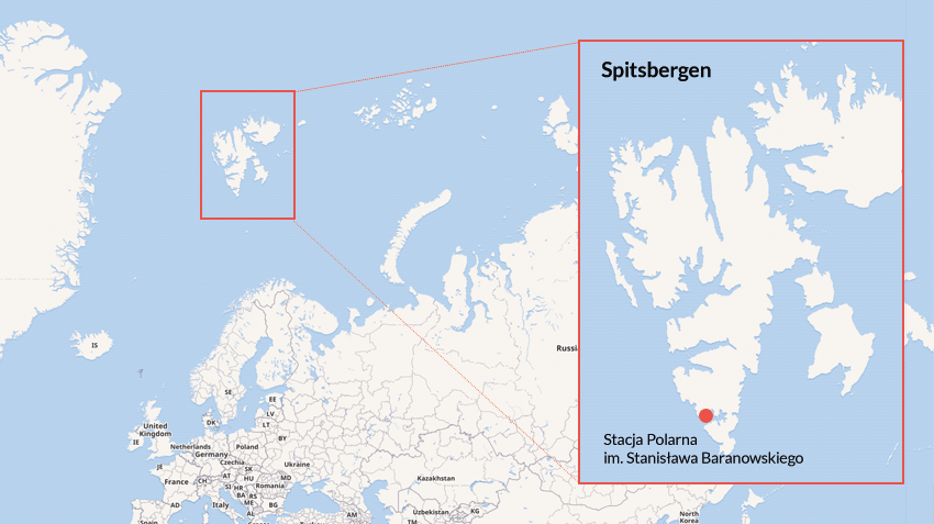 Położenie stacji polarnej im. Baranowskiego