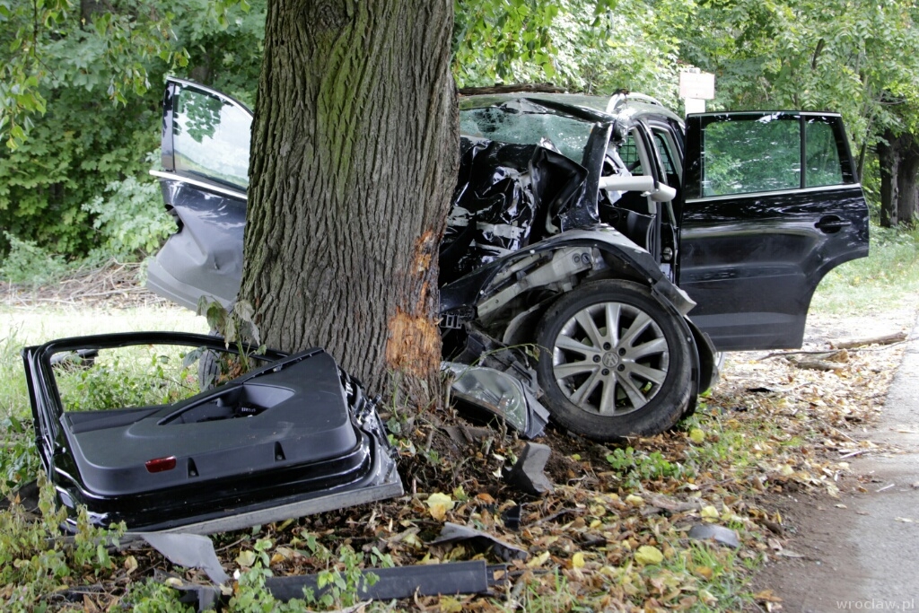Auto rozbiło się na drzewie www.wroclaw.pl