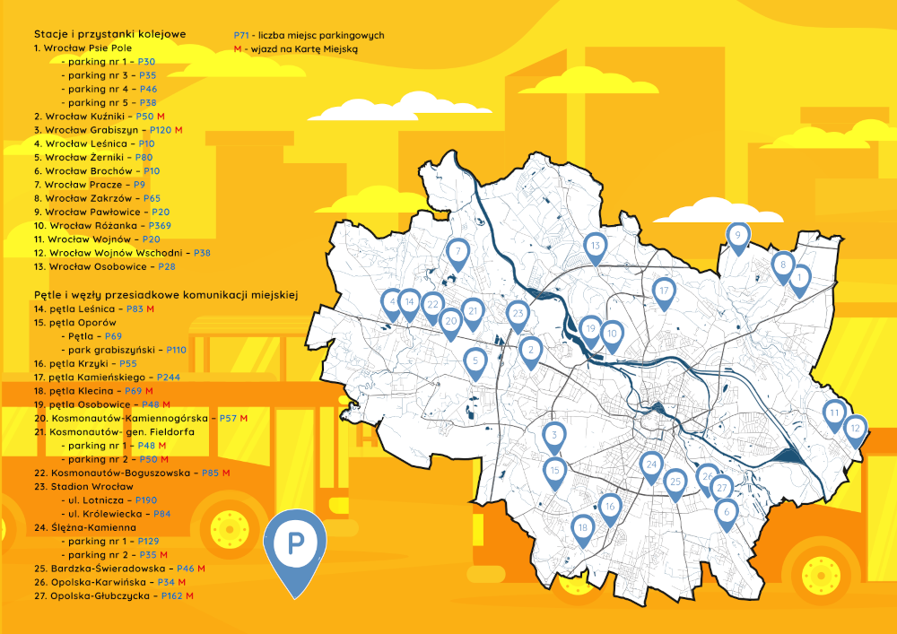 mapa parkingów park & ride Wrocław