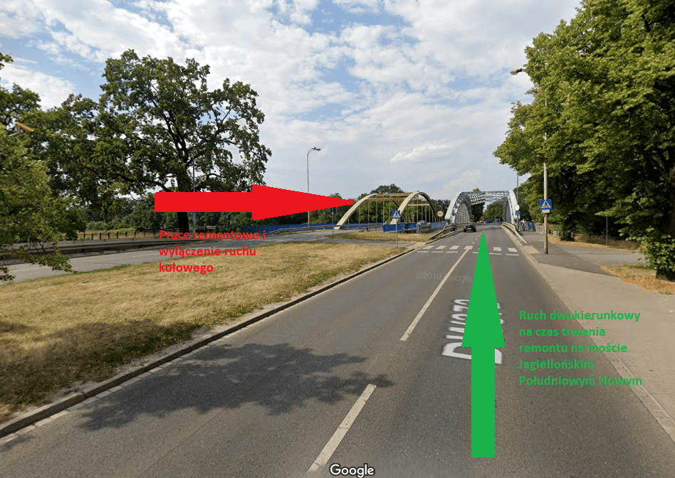 Most Jagielloński do remontu, objazd dla samochodów, materiały ZDiUM