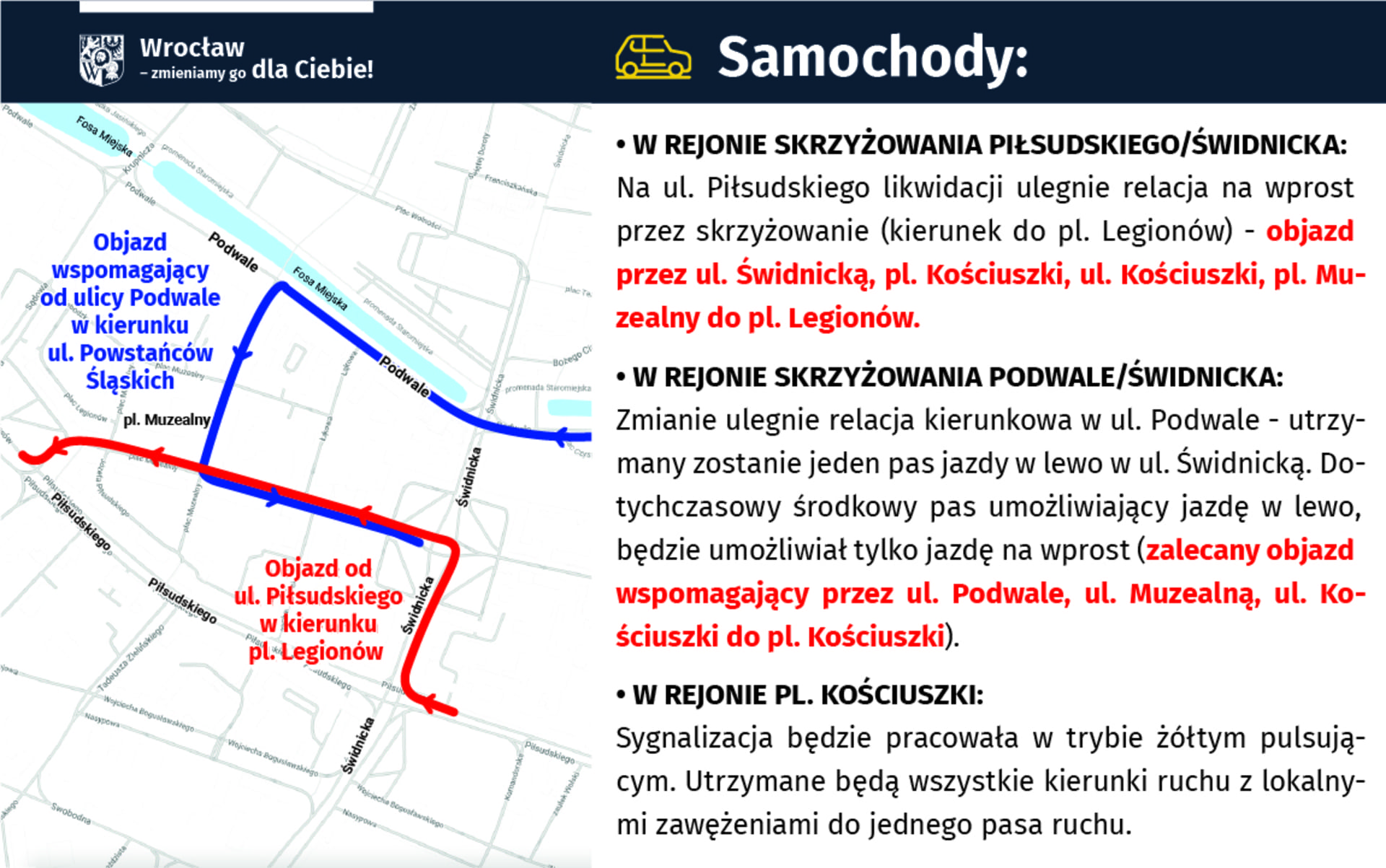 Remont ul. Świdnickiej. Zmiany w komunikacji miejskiej. Utrudnienia dla kierowców