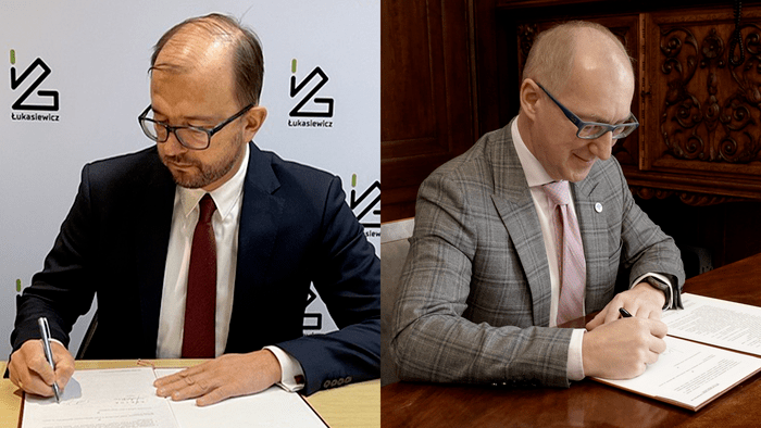 Porozumienie podpisali prof. Arkadiusz Wójs, rektor PWr oraz dr Piotr Dardziński, prezes Sieci Badawczej Łukasiewicz