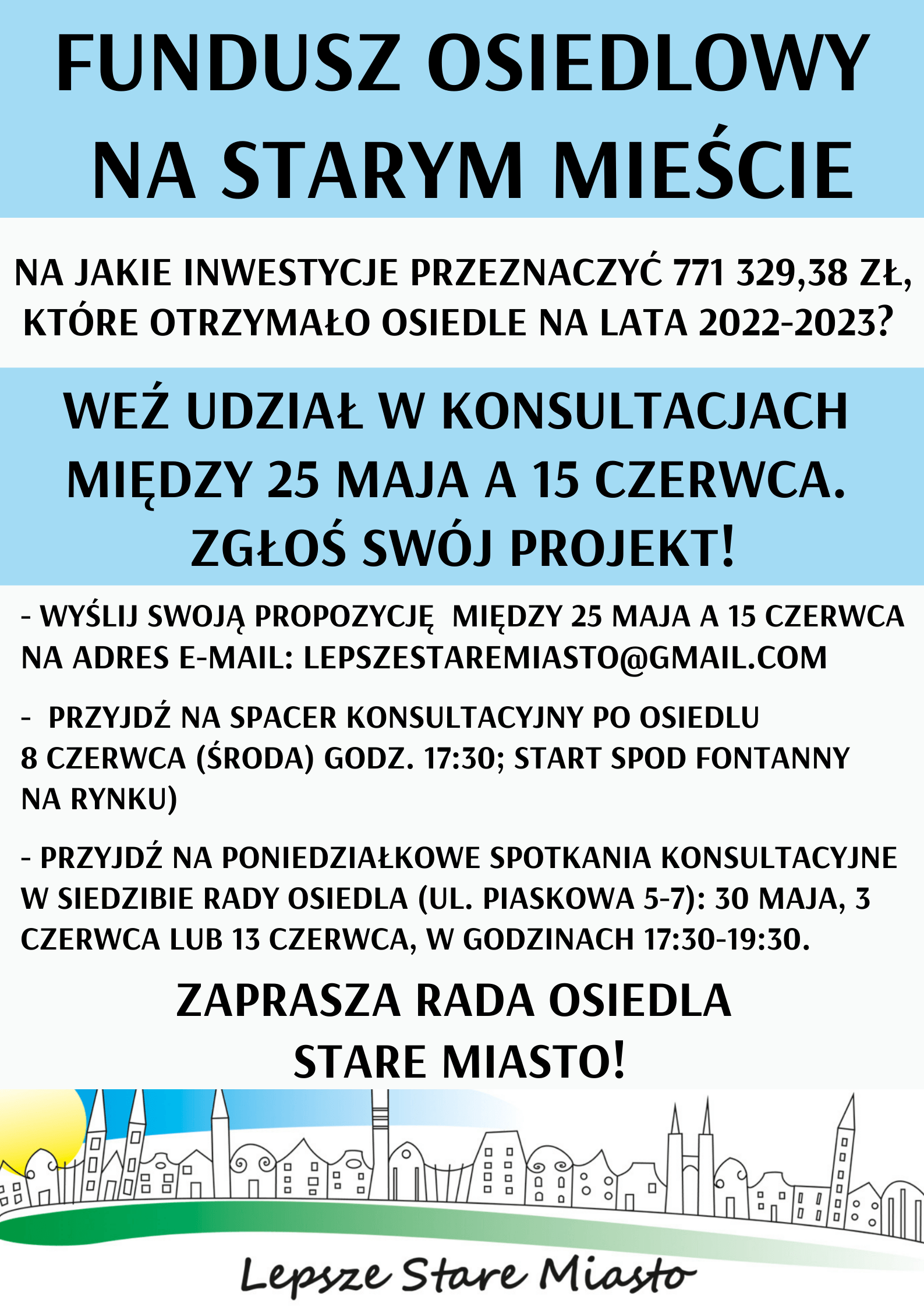 plakat informujący o konsultacjach Funduszu Osiedlowego na lata 2022-2023