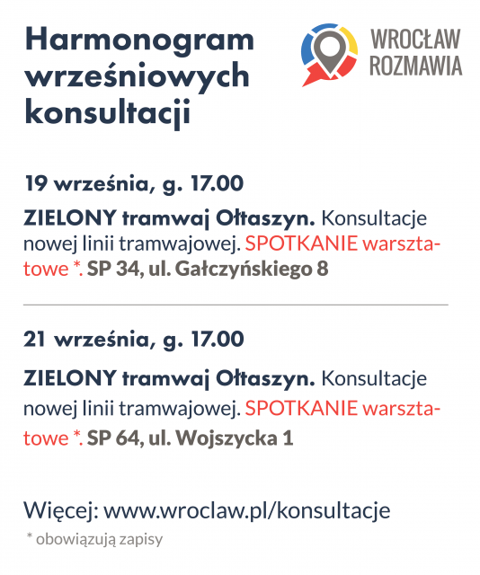 harmonogram konsultacji ws. zielonego tramwaju na Ołtaszyn