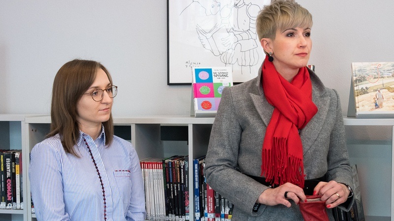 Paulina Olejniczak-Brząkała z Wydziału Partycypacji Społecznej Departamentu Spraw Społecznych UMW i Katarzyna Szymczak-Pomianowska, dyrektor Departamentu Zrównoważonego Rozwoju UMW