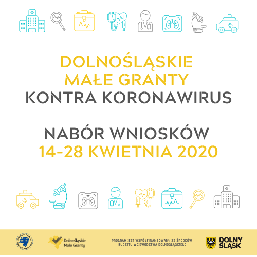 Dolnośląskie Małe Granty kontra koronawirus - plakat informujący o naborze do projektu.