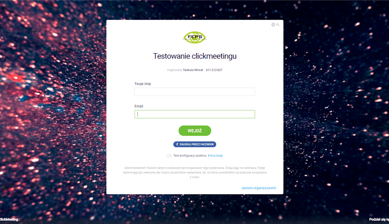 Clickmeeting - strona logowania