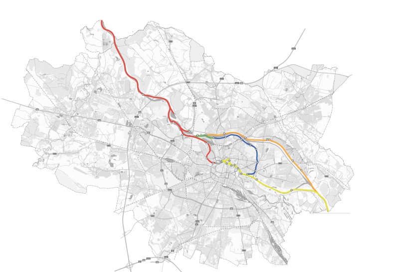 mapa przedstawiająca projektowane trasy tramwaju wodnego we Wrocławiu