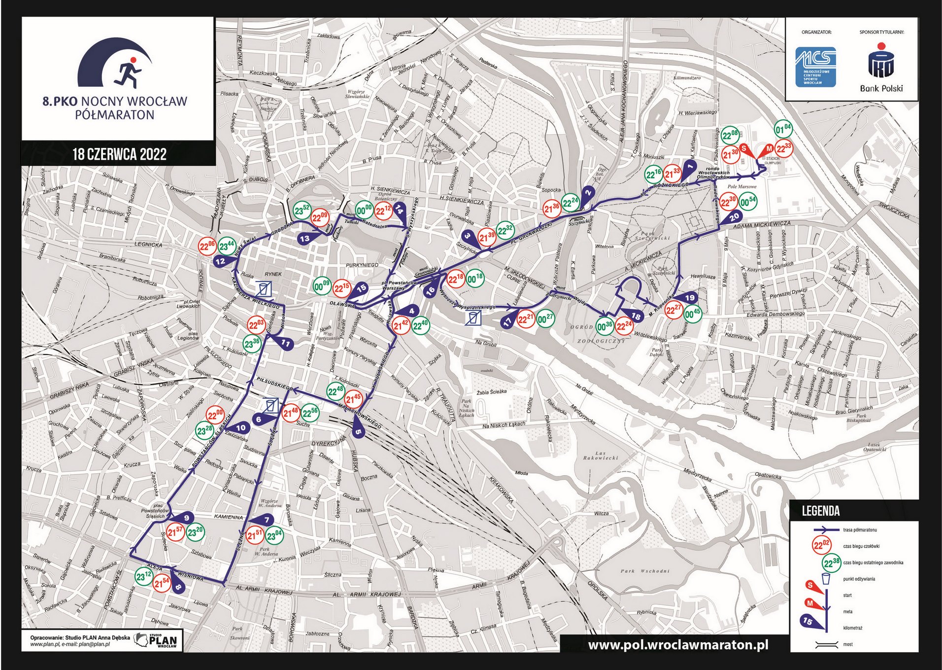 8. PKO Nocny Wrocław Półmaraton - mapa trasy, MCS Wrocław